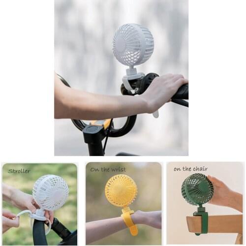 Baby Stroller/Carriage Fan with Fixed Belt Portable Ceiling Fan Bicycle Vane Wrist Rotating Mini Pram Fans Clip USB Rechargeable