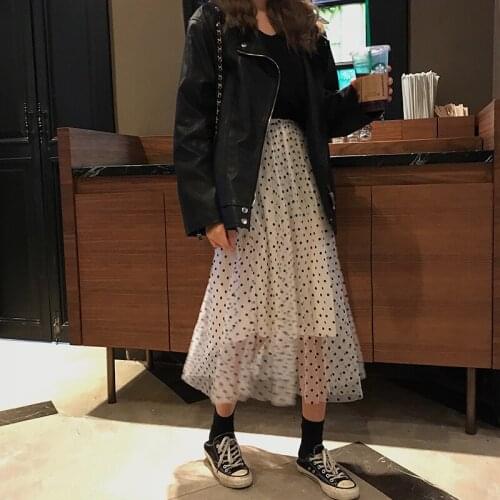 High Waist Wave Mesh Gauze Skirt Womens Skirts Casual Lady Kawaii Sweet Female Korean Girl Ins Chic For Women Girl Cute