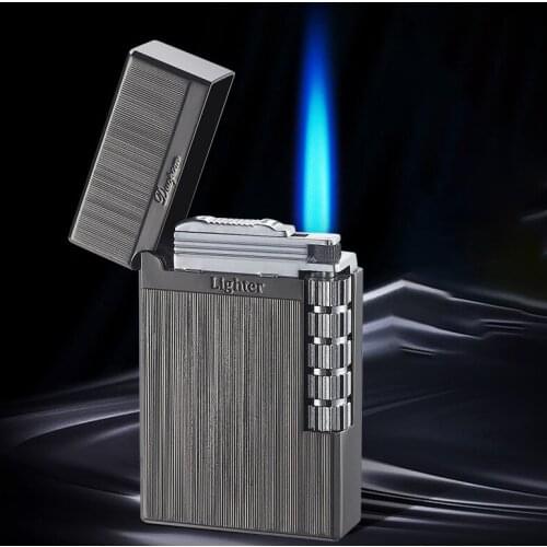 High-end Gas Lighters Smoking Cigar Cigarette Candle Flint Grinding Wheel Straight Into Windproof Butane Lacquer Lighter Gadgets