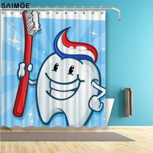 Dental Tooth With Toothbrush Bathroom Curtain Cartoon Kids Waterproof Shower Curtain Polyester Fabric Bath Curtain Bathing Cover