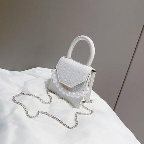 Classic Stone Texture Pattern Women Messenger Handbags Creative Design Pearl Chain Shoulder Bags Lady PU Leather Casual Handbags