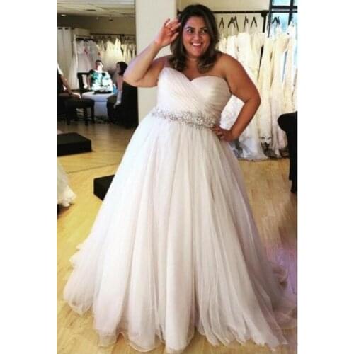 Plus Size Beach Wedding Dresses Beaded Belt Pleated Sweetheart Lace Up A-line Tulle Bridal Gowns vestido de noiva wedding gown
