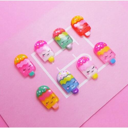 100pcs Mixed Colorful Ice Cream Resin Miniature Food Flatback Cabochons for Phone Deco Scrapbooking Embellishment DIY :24*12mm