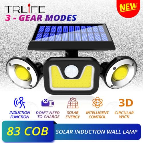 8000LM 83COB Solar Induction Street Light 3Head Sensor Lamp Waterproof Rotatable Outdoor Human Body Induction Courtyard Lighting