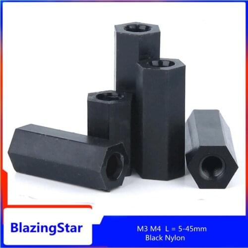 20/50PCS M3 M4 Black bolt gasket nylon hexagon gasket, flat head, double channel, nylon, plastic L = 5-45mm