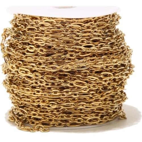 5MM width gold tone Stainless Steel Cable Chain Link in Bulk for Necklace Jewelry Accessories DIY Making