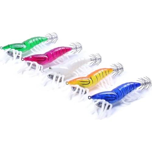 5pcs/Lot Artificial Fishing Bait Lifelike Shrimp Shape Night-luminous Squid Hook New