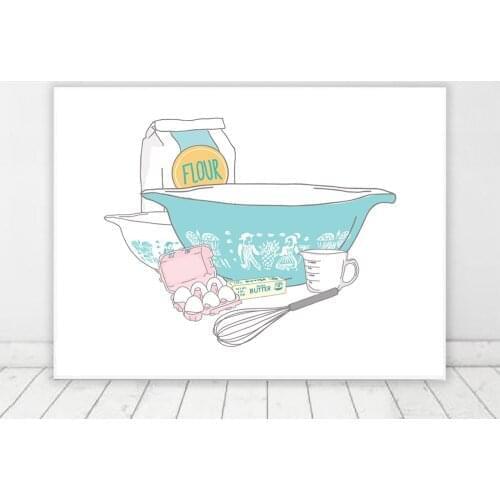 Abstract Blue Tableware Canvas Painting Bowl Flour Eggs Posters and Prints Restaurant Kitchen Decor Wall Art Picture No Frame