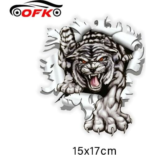 Car Stickers decor Motorcycle Decals Tiger in the bullet hole Decorative Accessories Creative Waterproof PVC,15cm*17cm