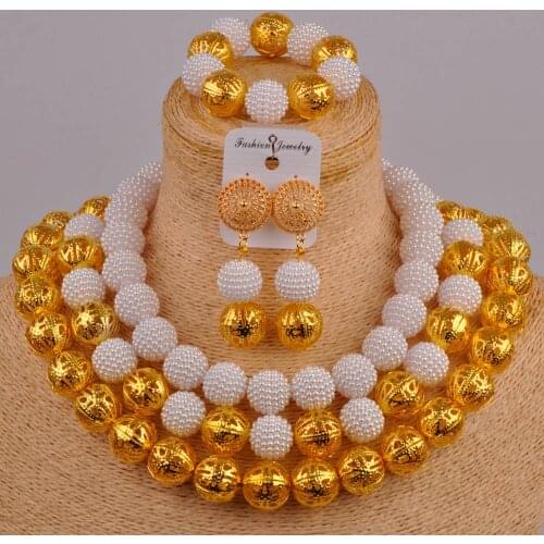 White and gold african jewelry set costume necklace women nigerian wedding set ZZ22