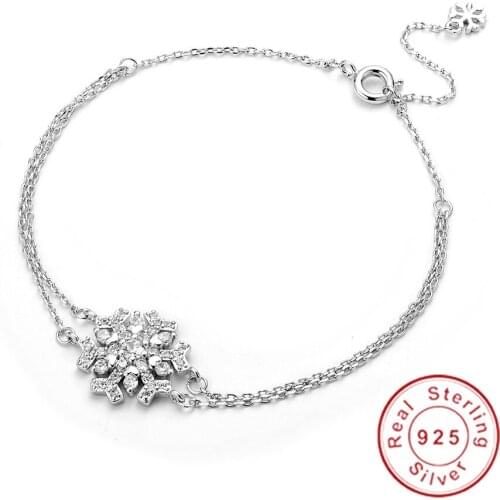 Brand 100% Solid 925 Sterling Silver snowflake Bracelet Bangle Luxury Wedding Jewelry for Women Lovely girl Gift