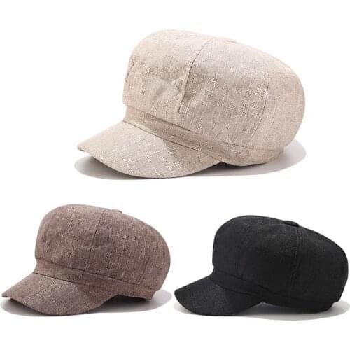 British Style Women Girls Sun Visor Newsboy Cap Retro Cotton Linen Solid Color Classic Octagonal Flat Cabbie Painter Beret Hat