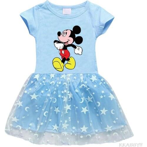Disney Mickey Mouse Kids Dresses For Girls Mesh Casual Lace cartoon Princess Baby Girl Clothes Summer Dress