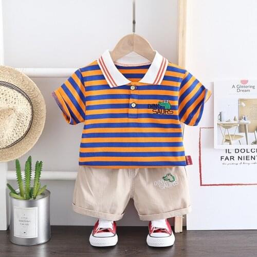 0-4Years Kid Boys Girls Cute Dinosaur Print Clothes Set Baby Striped T-shirt+shorts 2Pcs Suit Toddler Casual New Summer Clothing
