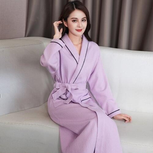 Women Waffle Cotton Suck Sweat Bathrobe Sexy Femme Kimono Towel Bath Robe Bridesmaid Robes Peignoir Dressing Gown Lingerie
