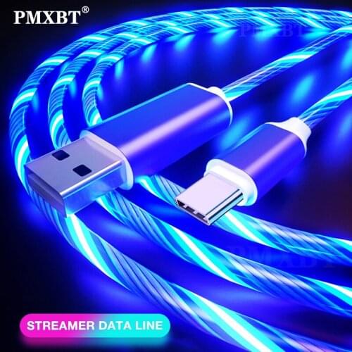 Flowing LED Lighting Cable Mobile Phone Fast Charging Cord For iphone 11 Xiaomi mi11 Redmi Note 10 9s Pro Micro USB Type C Cable