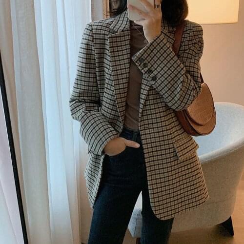 Classic Plaid Business Interview Suits Ladies Work Office Ladies Long Sleeve Blazer