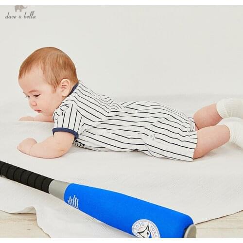 DBW17192 dave bella summer new born baby boys fashion letter striped jumpsuits infant toddler clothes children romper 1 piece