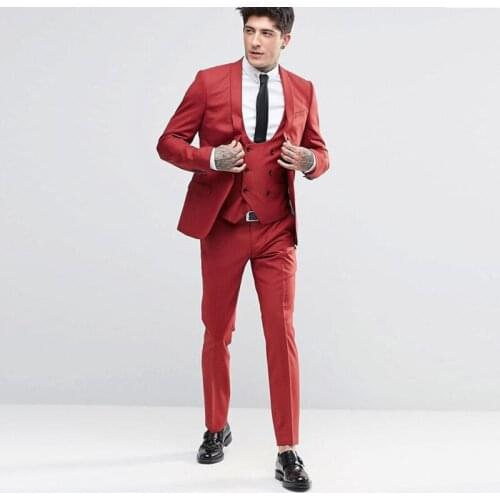Handsome Groomsmen Shawl LapelGroom Tuxedos Mens Wedding Dress Man Jacket Blazer Prom Dinner (Jacket+Pants+Tie+Vest) A588