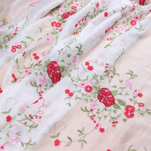 Red flowers three-dimensional embroidery water-soluble lace chiffon fabric Diy dress clothing accessories lace patch