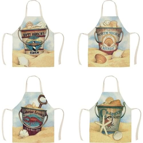 Women Kitchen Apron Cotton Linen Happy Harbor Haven North Shore Sleeveless Chef Cooking Aprons Kitchen accessories WQ1532