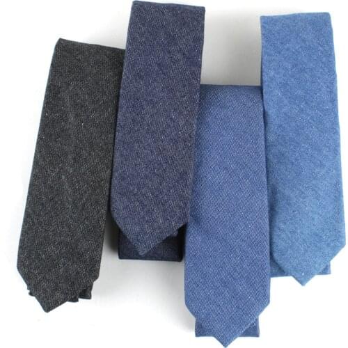 Fashion Jeans Neck Ties For Men 6cm Skinny Denim Cotton Ties Casual Solid Necktie Plaid Narrow Gravata Business Suits Tie