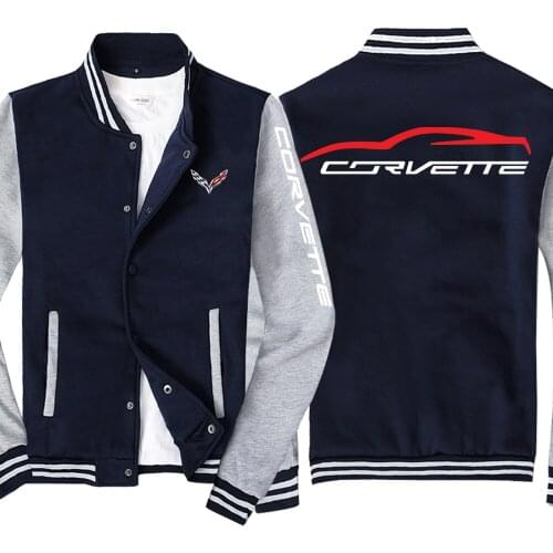 New Spring and Autumn Mens Baseball Jacket Corvette Logo No Cap Fashion Cardigan Long Sleeves Sportsweater Hoodies
