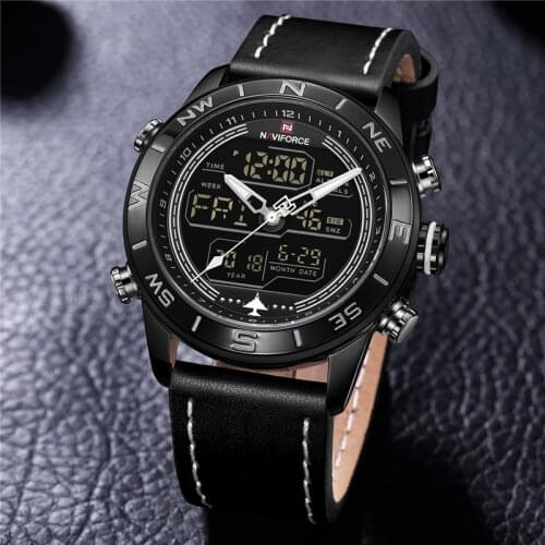 Relogio Masculino NAVIFORCE Men Sport Watch LED Analog Digital Male Clock Army Military Classic Leather Quartz WristWatch 9144