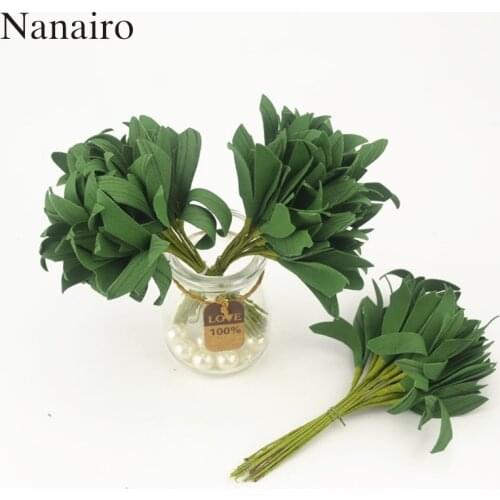 20pcs Green Christmas Pe Leaves Artificial Flower For Wedding Decoration Garland Rose Leaf Decorative cheap Craft Fake Flowers