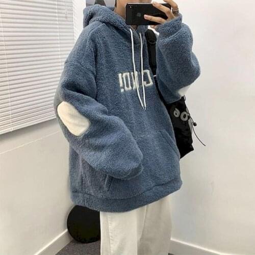 Winter New Mens Lamb Velvet Hoodies Loose Hong Kong Style Korean Male Female Students Ins Trend All-match Jacket Couple Clothes