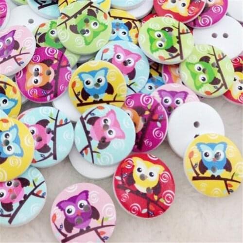 New 25pc White Print Owl Tower Wood Buttons Clothing Sewing 20 mm WB49