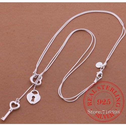 925 Sterling Silver Necklaace Fashion Jewelry Pendant Heart Shaped Key Lock Necklace For Women Factory Wholesale Quality Gifts