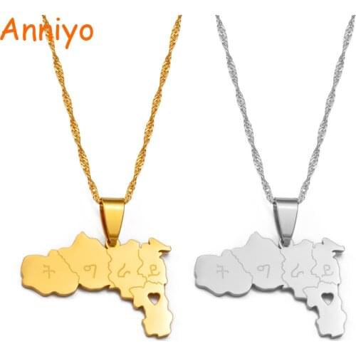 Anniyo Ethiopia Tigray Region With Heart Pendant Necklaces Charm African Ethiopian Jewelry for Women Girls #237521