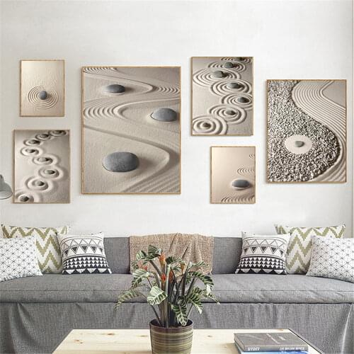 Sand Rock Meditation Zen Landscape Art Canvas Poster Painting Oil Wall Picture Print Office Home Bedroom Decoration Accessories
