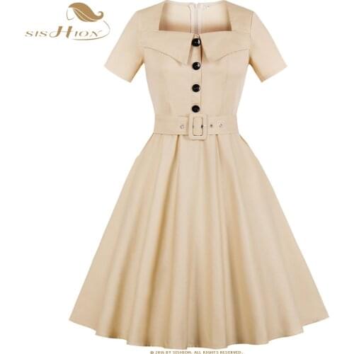 SISHION Women Dress Plus Size Short Sleeve Office Lady Work Casual Dresses Vintage Retro Cotton Tunic vestidos VD0740