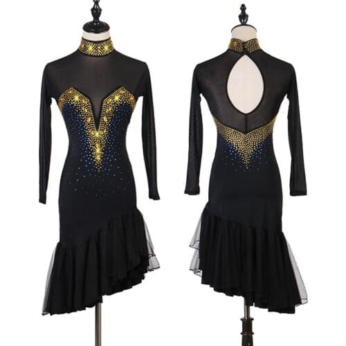 Sexy Latin Dance Dress Salsa Rumba Cha Cha Performance Clothes Ladies Girls Customized Rhinestone Competition Dresses DC3347
