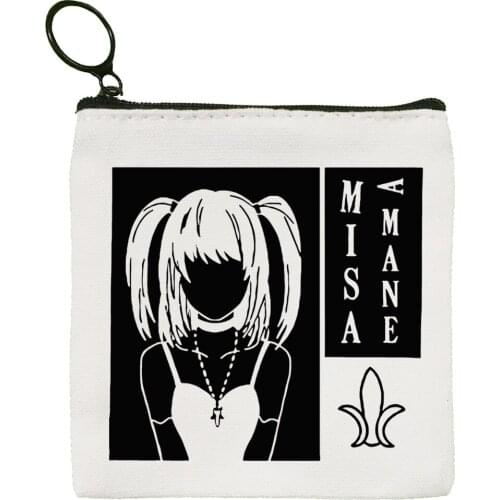 Retro Death Note Misa Amane Japan Anime Manga Cute Solid Color Canvas Coin Purse Small Fresh New Zipper Key Bag Hand Gift Bag