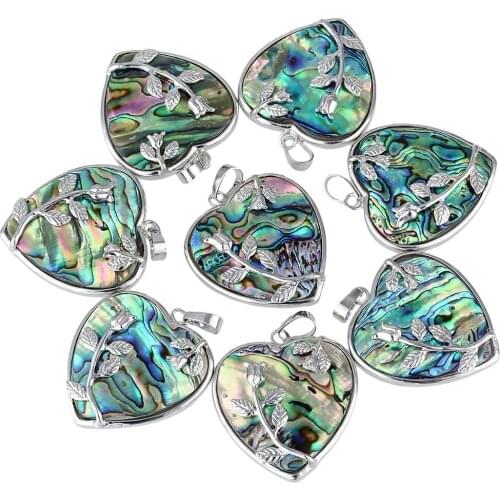 SUNYIK Natural Abalone Shell Heart Shape Flower Pendant Fit Necklace