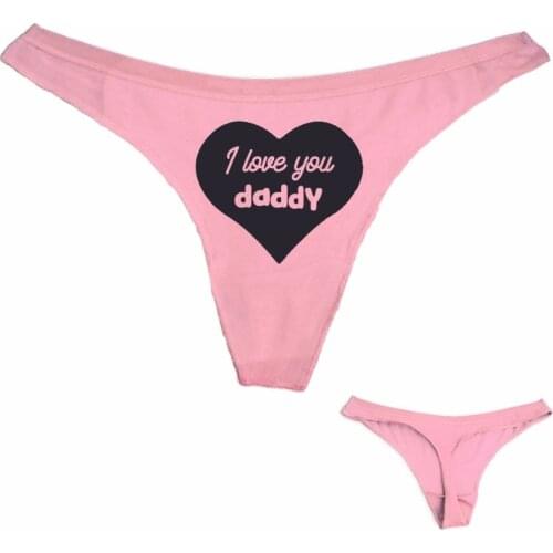 Dong King Lady Thong I love you daddy Heart Print Funny Quote Women Sexy Cotton Panties Underwear Black White Pink Large