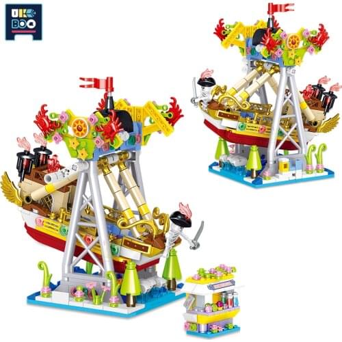 UKBOO Outdoor Playground Pirate Ship Mini City Game Model Building Blocks Micro Street View Architecture Bricks Toys For Child