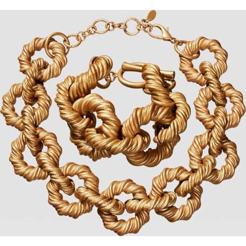 Vedawas ZA Embossed Gold Color Metal Hoops Necklace Fine Accessories For Women High-end Fashion Trend Exaggerated Necklaces Gift