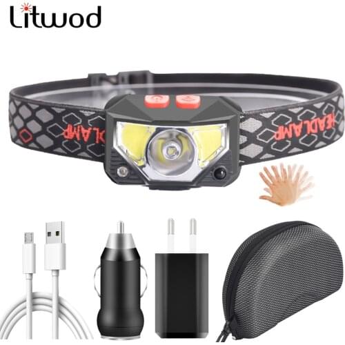 XP-G Q5 Sensor Zoomable Led Headlamp Built in Battery Head Lamp Headlight Bulbs Lights Running Waterproof White & Red Color C02