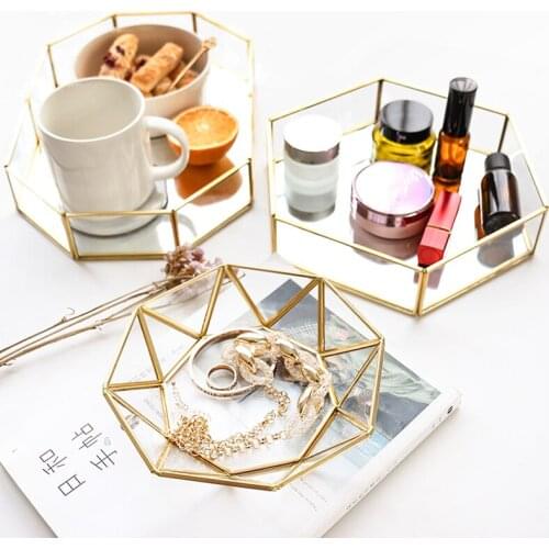 Makeup Storage Box Retro Polygon Ornate Jewelry Display Tray Dessert Snack Plate Desktop Sundries Organizer Container Home Decor