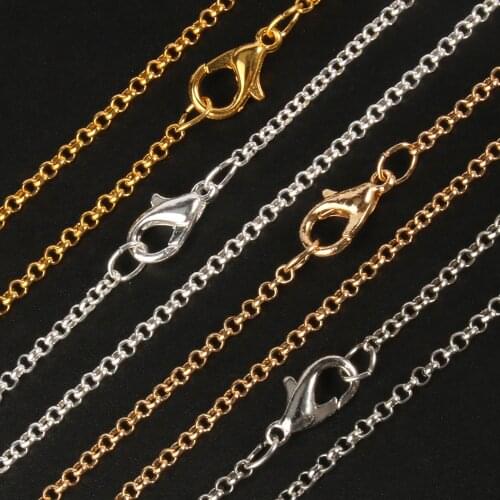12pcs/lot Gold/Silver Color Lobster Clasp Circle Chain Link Cross Chains DIY Charms Necklace Pendant For Jewelry Making Findings