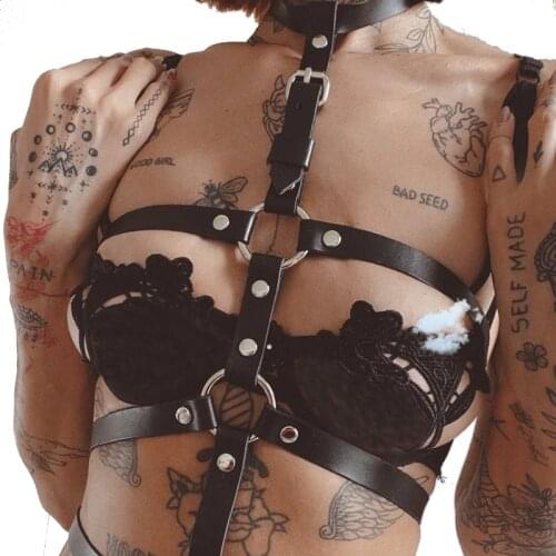Sword Belt Leather Harness Bra Chest Bondage Women Cupless Body Harness Goth Crop Top Erotic Sexy Lingerie Cage Suspenders