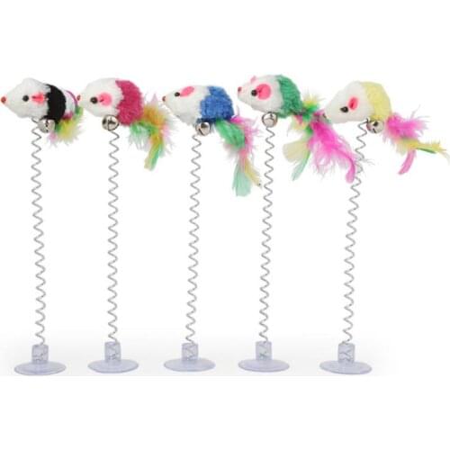 ZK30 Cat toy colorful sucker spring mouse with bells cat spring feather