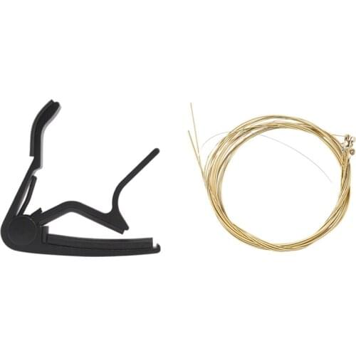 2 Set Guitar Accessories: 1 Pcs Hand Quick Change Capo Black & 1 Set Guitar Strings Set