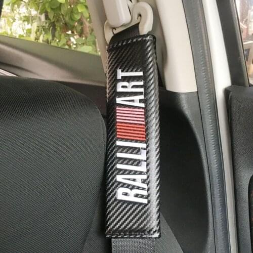2PCS Carbon fiber Car Safety Belt Covers Seat Belt Case for Mitsubishi RALLIART Lancer-ex Outlander Pajero Accessories