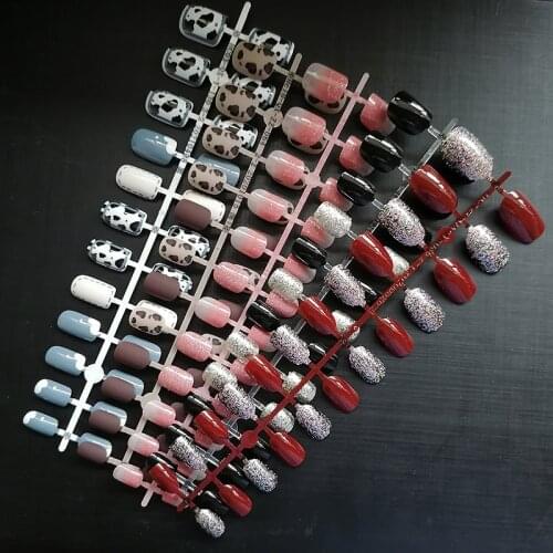 Short Ballerina Press on False Nail Tips With Glue Detachable Pre Designed Stick-on Fake Nails Full Cover Coffin Square Oval