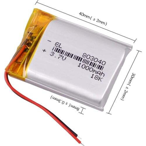 3.7V 1000mAh Lipo Lithium Polymer Battery 803040 lantern headlamp flashlight headphones bluetooth speaker